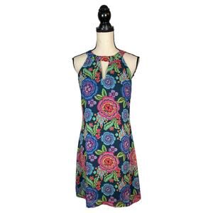 TAYLOR Blue Floral Keyhole Halter Shift Dress     Size: 6